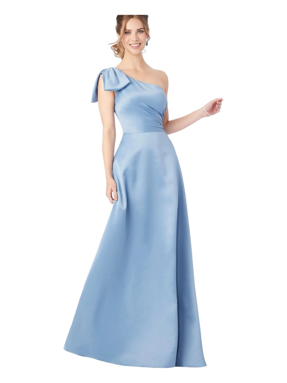 One-Shoulder Satin Evening Gown in slate